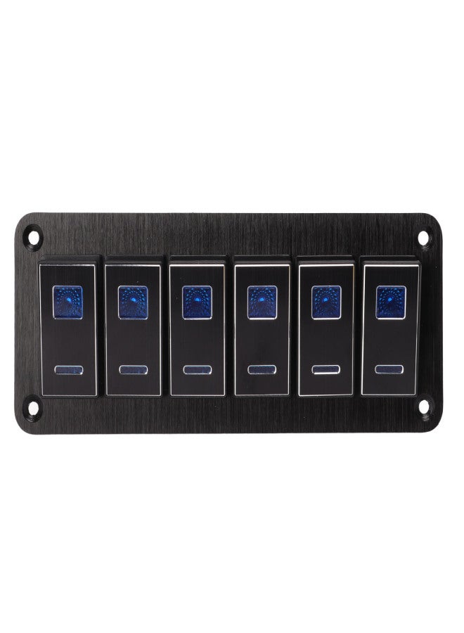 6 Gang Rocker Switch Panel Waterproof Blue Backlit Aluminum Alloy Anodize Black for Car Truck RV Boat DC12V‑24V - Image 2