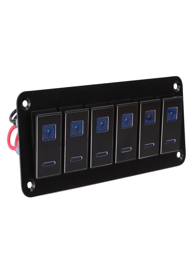 6 Gang Rocker Switch Panel Waterproof Blue Backlit Aluminum Alloy Anodize Black for Car Truck RV Boat DC12V‑24V - Image 3