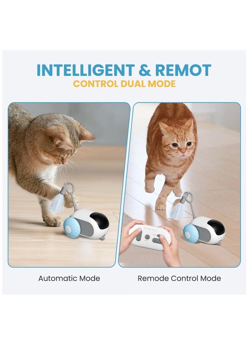 Ailily - Remote Control Cat Toy,Upgraded Interactive Cat Toys for Indoor Cats,Smart Cat Toy Car with Feathers,Cat Mouse Toys,rc Interactive Cat Toy Self Play,USB Rechargeable（Blue） - Image 1