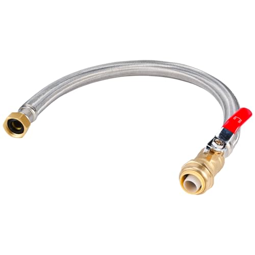 PevePexe Heavy Duty 24" Braided Stainless Steel Hot Water Heater Hose – 3/4 Inch FIP x 3/4 Inch Ball Valve, Push-to-Connect Brass Fitting - Image 1