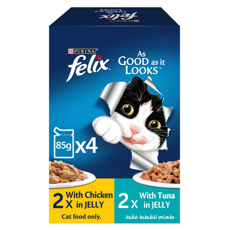 Felix Purina Felix Adult Chicken & Salmon 4-Pack Cat Food (85g x 4) - Image 1