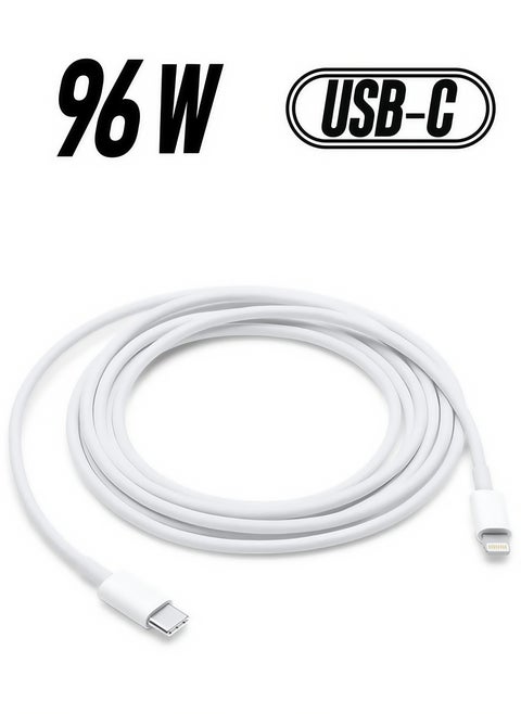 2 Meter USB-C To Lightning Cable 96W fast charging, compatible with all Apple devices, white