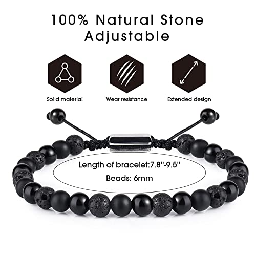 CARITATE Black Beaded Bracelets for Men Boys - 6mm Obsidian Onyx Lava Beads Mens Bracelet Set Mens Jewelry - Cool Anniversary Valentines Fathers Birthday Gifts for Him Boyfriend Husband Man Son Dad - Image 4