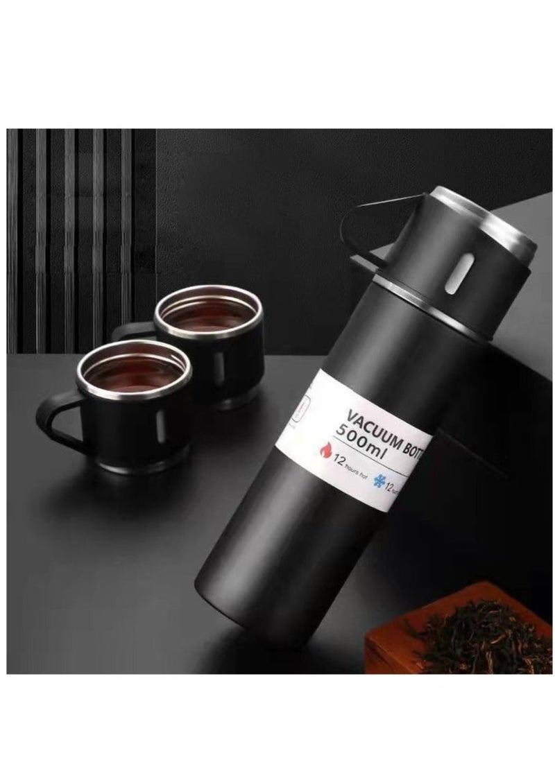 Black Stainless Steel Thermos Flask Set: Vacuum Insulated Bottles for Hot & Cold Drinks, Premium Gift Box Presentation - Image 2