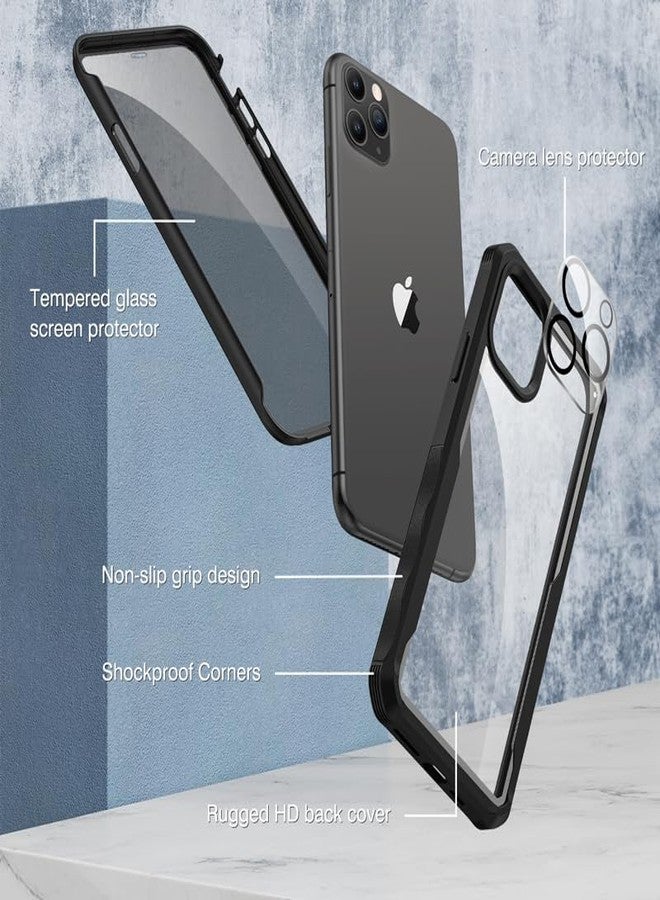CENHUFO Anti-Spy Case for iPhone 11 Pro Max, with Tempered Glass Screen Protector and Camera Protector, 360° Shockproof Phone Cover Double Sided Full Case Transparent - Black - Image 3