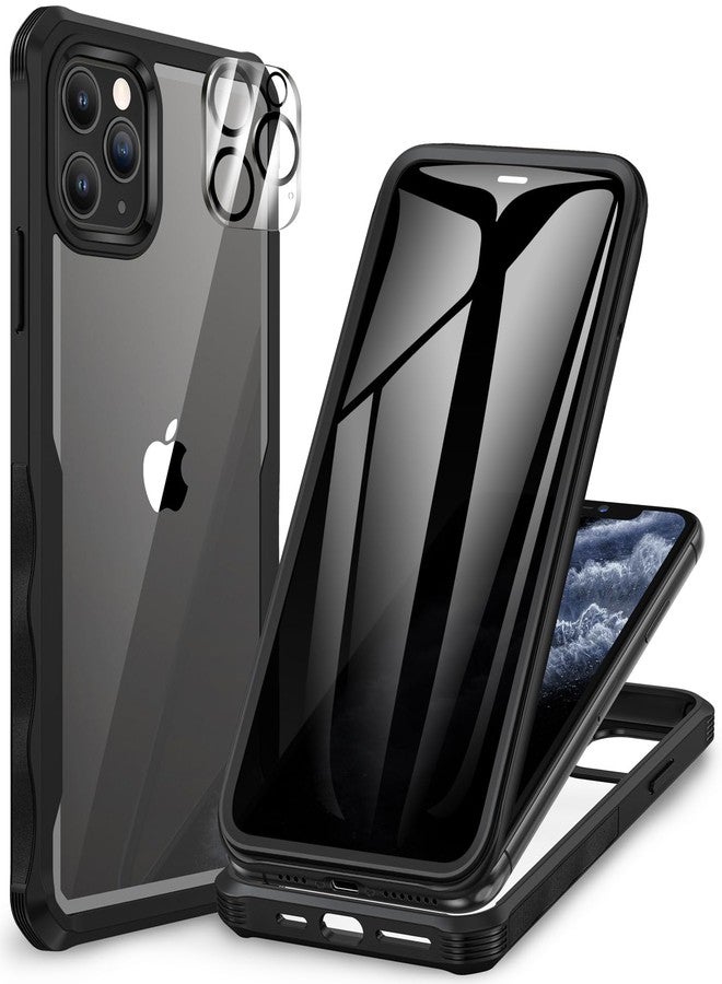 CENHUFO Anti-Spy Case for iPhone 11 Pro Max, with Tempered Glass Screen Protector and Camera Protector, 360° Shockproof Phone Cover Double Sided Full Case Transparent - Black - Image 1