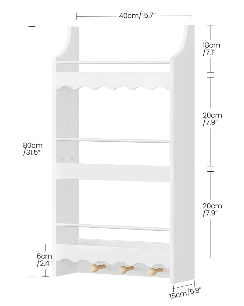 CHOEZON Wall Bookshelf for Kids, 3-Tier Kids Bookshelf for Wall, Floating Book Shelves with 3 Hooks & Guardrails, for Kids' Room, Living Room, Nursery, White and Natural MCW43WB - Image 3