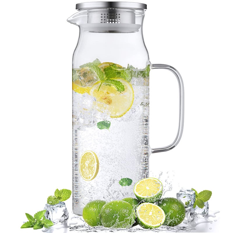 Bivvclaz 16 Liter 54 oz Glass Pitcher with Lid and Spout Bivvclaz Glass Carafe Water Pitcher for HotCold Water Iced Tea Drinks Coffee Juice and Homemade Beverage 