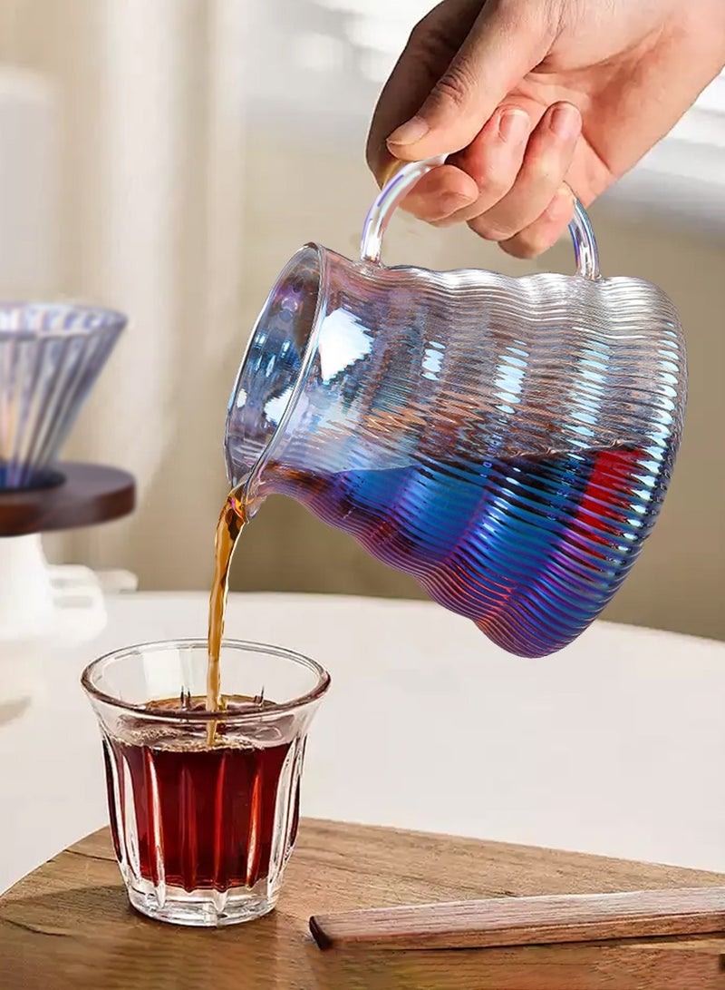 مجموعة ماكينة صنع القهوة V60 بور أوفر مكونة من 2 إبريق زجاجي بوروسيليكات 600 مل فلتر للتقطير القهوة (1-4 أكواب) مع قاعدة خشبية هدية للمنزل والمكتب والمقهى (ملونة)