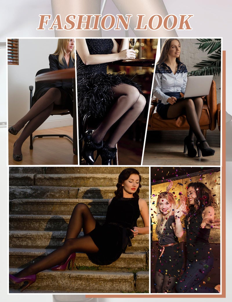 Buauty 4 Pack 20D Sheer Black Tights for Women Control Top Run Resistant Pantyhose Reinforced Toe Tummy Control Stockings S to Plus Size - Image 4