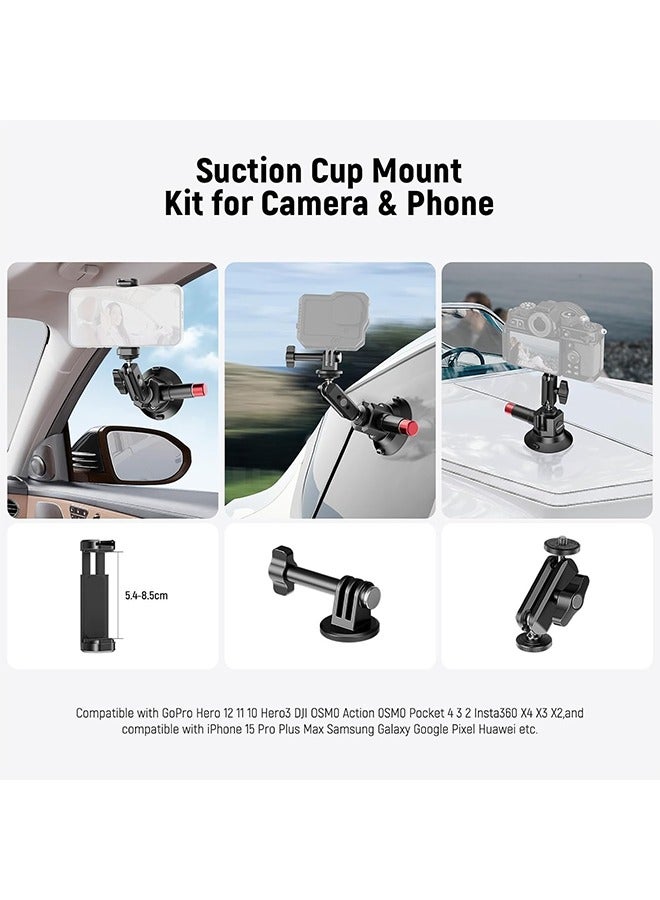 Neewer Neewer 3" Suction Cup Camera Mount Bracket with Ball Head Magic Arm, 1/4" ARRI Holes, Quick Release Car Mount with Phone Holder & Action Cam Adapter Compatible with iPhone DJI Insta360, CA104  - Image 2