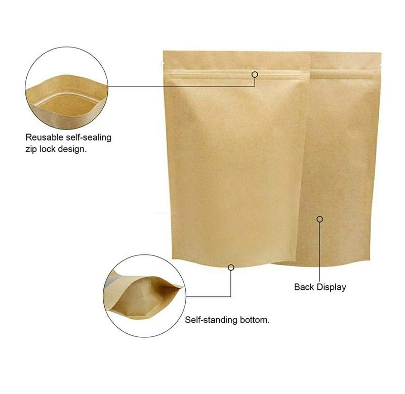 Flute Presents Eco Friendly Brown Kraft Paper Stand Pouch with Display Window Size 8x 13 Suitable for 1KG Packing Pack of 15 - Image 3