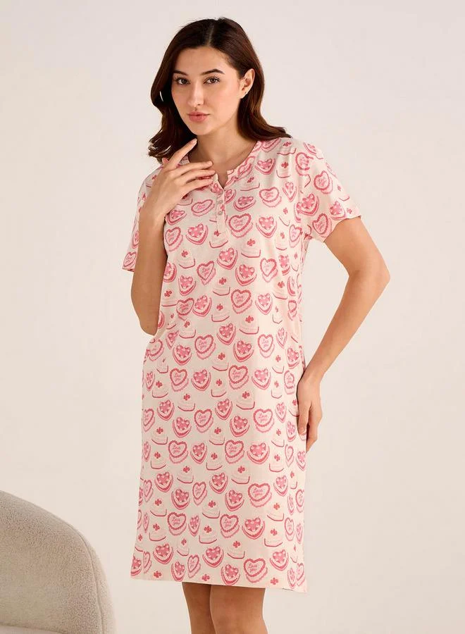 Splash FAV Sleepshirt Short Sleeves with Heart Print Cotton