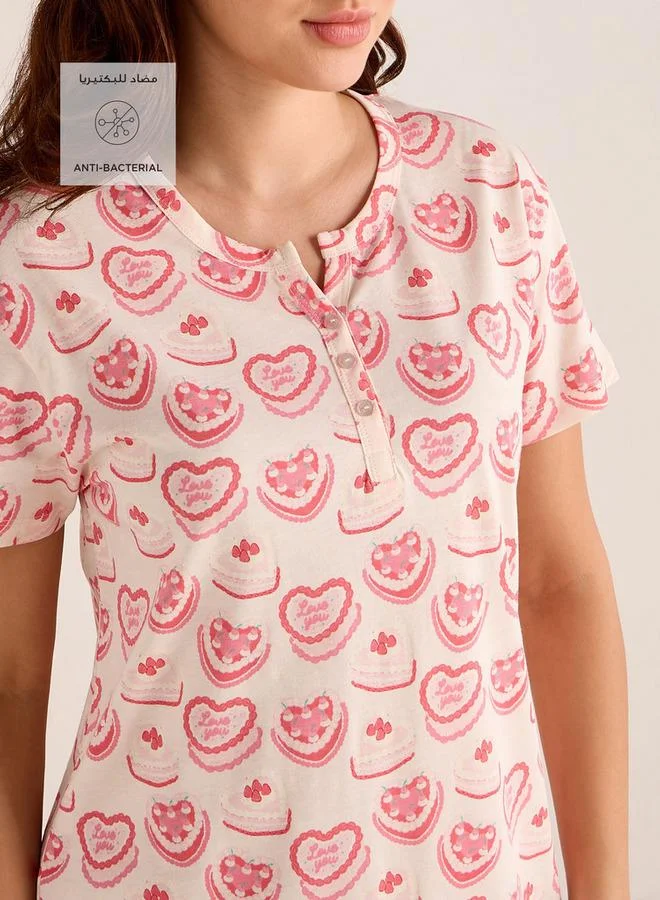 Splash FAV Sleepshirt Short Sleeves with Heart Print Cotton