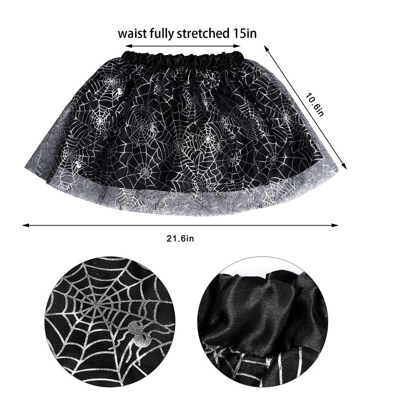 Yolyoo Halloween Spider Wings & Skirt Set with Headband & Magic Wand - Black & Silver Spider Webs Costume Tutu Skirt for Dress Up & Cosplay - Image 3