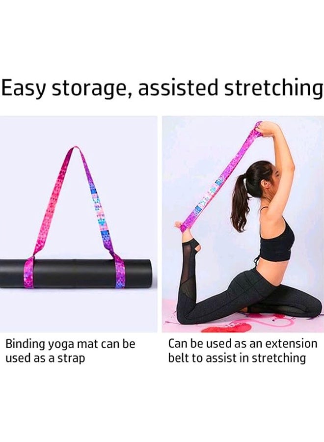 واي جيه 2 قطعة خمر طباعة اليوغا حصيرة حزام حبال ، قابل للتعديل سميكة اليوغا حصيرة الناقل تمتد حزام ، اليوغا حصيرة حبال حامل المرأة تمتد الفرقة الملونة - Image 3