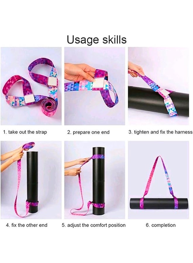 واي جيه 2 قطعة خمر طباعة اليوغا حصيرة حزام حبال ، قابل للتعديل سميكة اليوغا حصيرة الناقل تمتد حزام ، اليوغا حصيرة حبال حامل المرأة تمتد الفرقة الملونة - Image 4