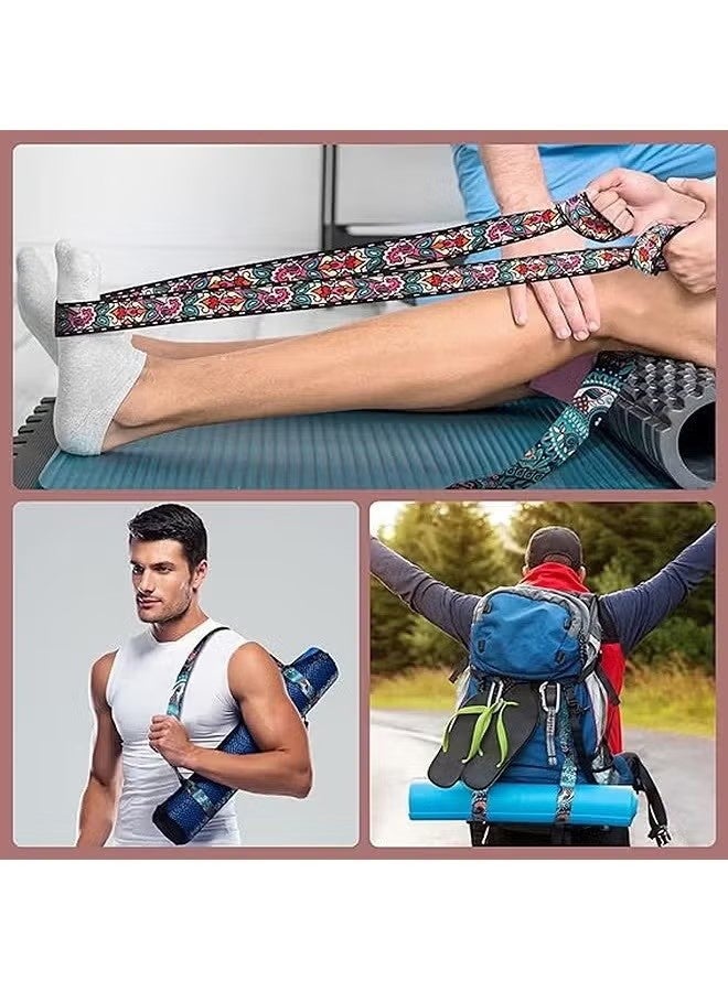 واي جيه 2 قطعة خمر طباعة اليوغا حصيرة حزام حبال ، قابل للتعديل سميكة اليوغا حصيرة الناقل تمتد حزام ، اليوغا حصيرة حبال حامل المرأة تمتد الفرقة الملونة - Image 5