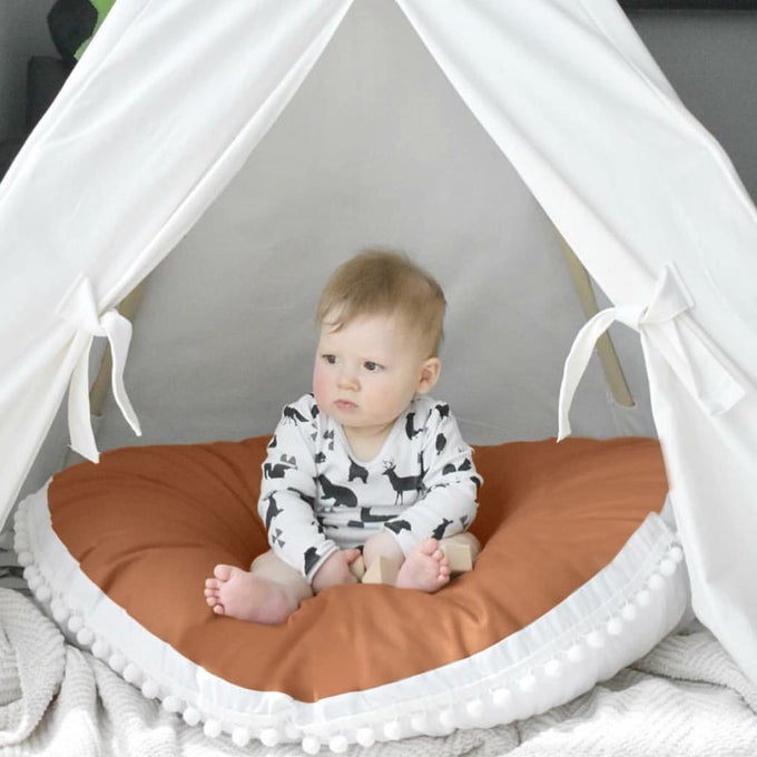LARGE FLOOR PILLOW KIDS ROUND FLOOR CUSHION SEATING 35 INCHES BIG CIRCLE PILLOW ROUND PILLOWS SEATING FOR CHILDREN OVERSIZED MAT FOR READING NOOK TEEPEE PLAYROOM NURSERY CANOPY BROWN