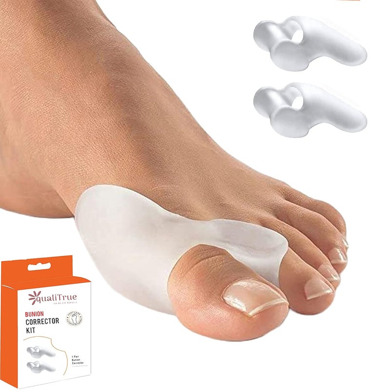 QualiTrue 2Pcs Hammer Toe Straightener, Broken Toe Wraps,Toe Cushioned Bandages,Hammer Toe Splints For Correcting Hammer Toes, Overlapping Toes (Silicone Toe Separator, Bunion) - Image 1