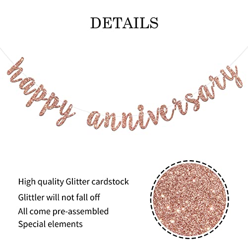 WeBenison Happy Anniversary Banner for Birthday/Wedding Retirement Anniversary Party Decoration Supplies (Rose Gold Glitter) - Image 3