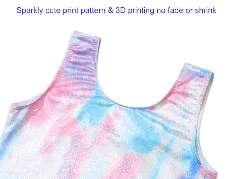 Domusgo Gymnastics Leotards for Girls Size 3t 4t Sparkly Tie Dye White Sleeveless Unitard - Image 4