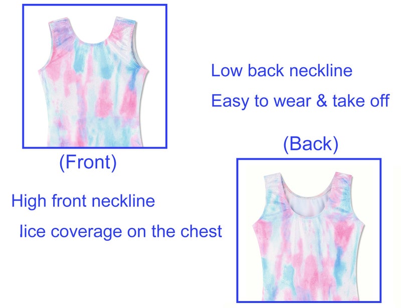 Domusgo Gymnastics Leotards for Girls Size 3t 4t Sparkly Tie Dye White Sleeveless Unitard - Image 3