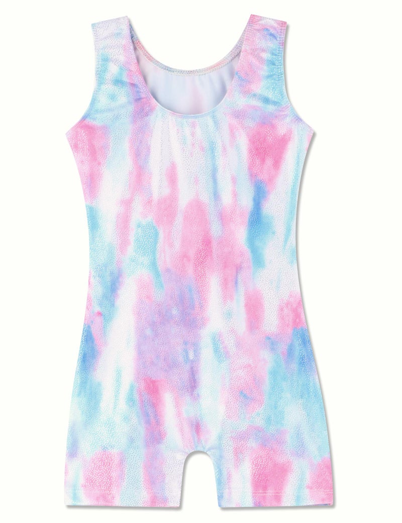 Domusgo Gymnastics Leotards for Girls Size 3t 4t Sparkly Tie Dye White Sleeveless Unitard - Image 2