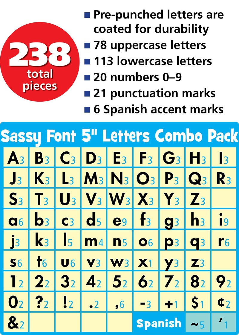 Teacher Created Resources 75262 Black Sassy Solids 5-Inch Sassy Font Letters - Image 2