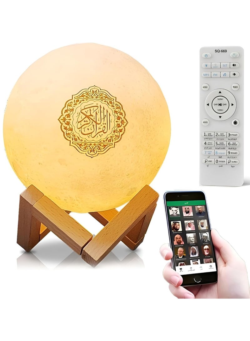 DubaiGallery Moon Lamp Quran Speaker, Table Lamp Remote Control Speaker, Kids Night Light Colorfull 3D Star Moon Light Speaker with Stand for Quran Recitation Portable Islamic 3D Moon Quran Speaker - Image 2