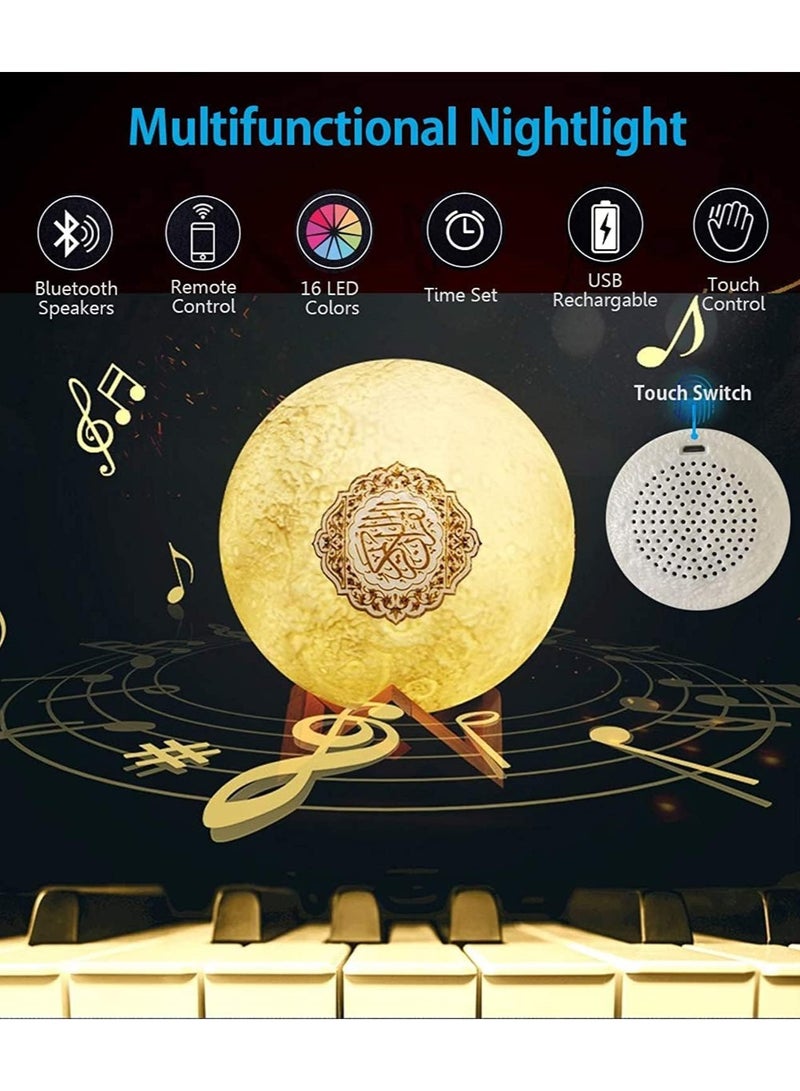 DubaiGallery Moon Lamp Quran Speaker, Table Lamp Remote Control Speaker, Kids Night Light Colorfull 3D Star Moon Light Speaker with Stand for Quran Recitation Portable Islamic 3D Moon Quran Speaker - Image 4