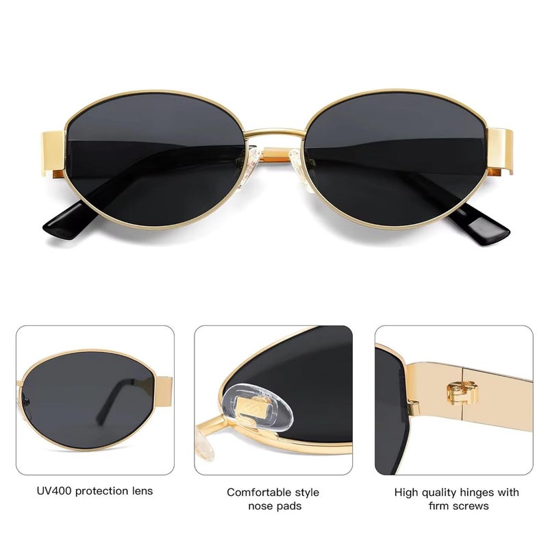 Dervin Fashionable Retro Oval Sunglasses for Women & Men | Trendy, Stylish & Classic 90s-Inspired Design | UV400 Protection & Durable Metal Frame - Image 5