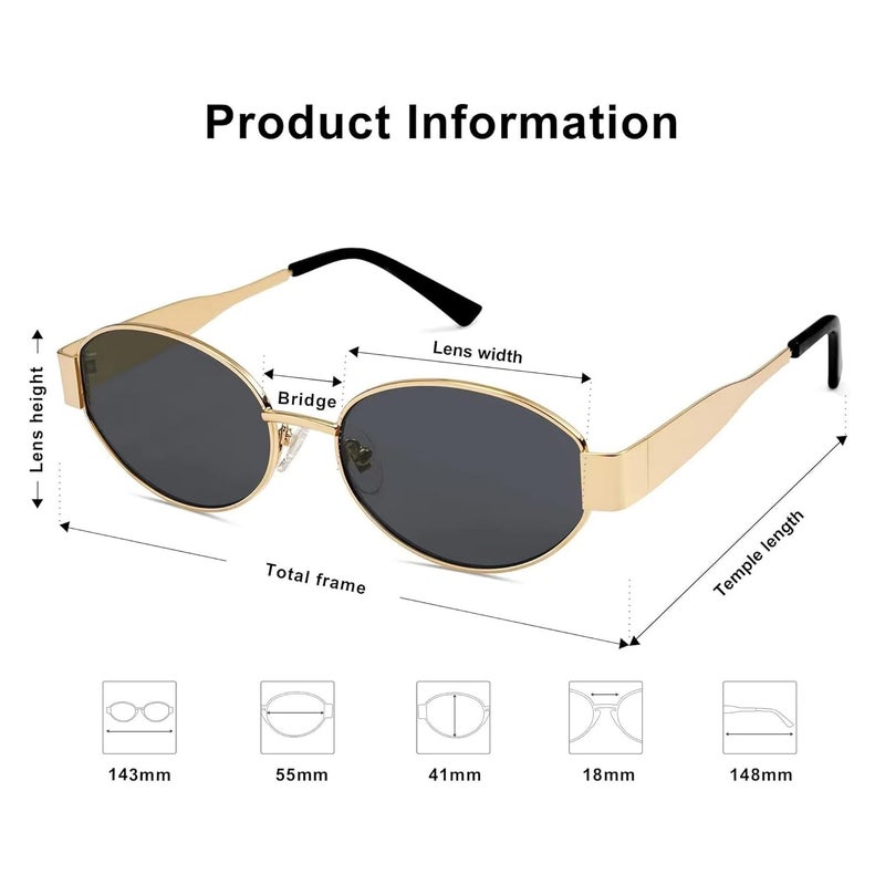 Dervin Fashionable Retro Oval Sunglasses for Women & Men | Trendy, Stylish & Classic 90s-Inspired Design | UV400 Protection & Durable Metal Frame - Image 4