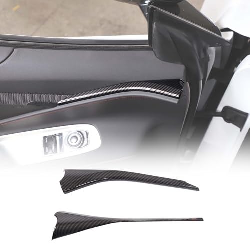 TOYCIDFG Door Inner Handrail Handle Cover Trim Compatible with Corvette C8 Stingray Z06 20202025 Carbon Fiber Pattern Door Panel Decoration Trim Accessories Inner Window Trim Black - Image 1