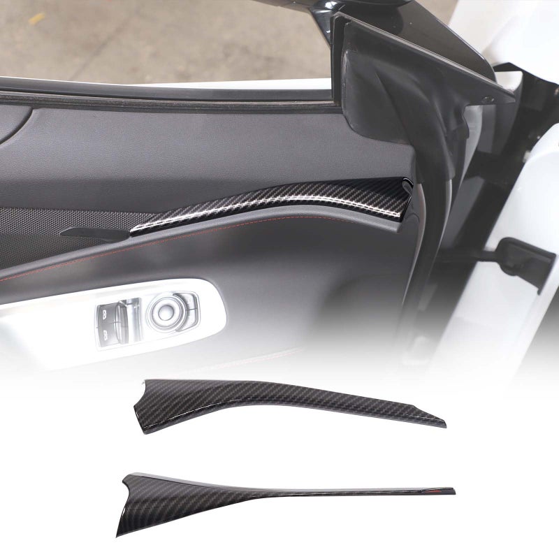 TOYCIDFG Door Inner Handrail Handle Cover Trim Compatible with Corvette C8 Stingray Z06 20202025 Carbon Fiber Pattern Door Panel Decoration Trim Accessories Inner Window Trim Black - Image 2