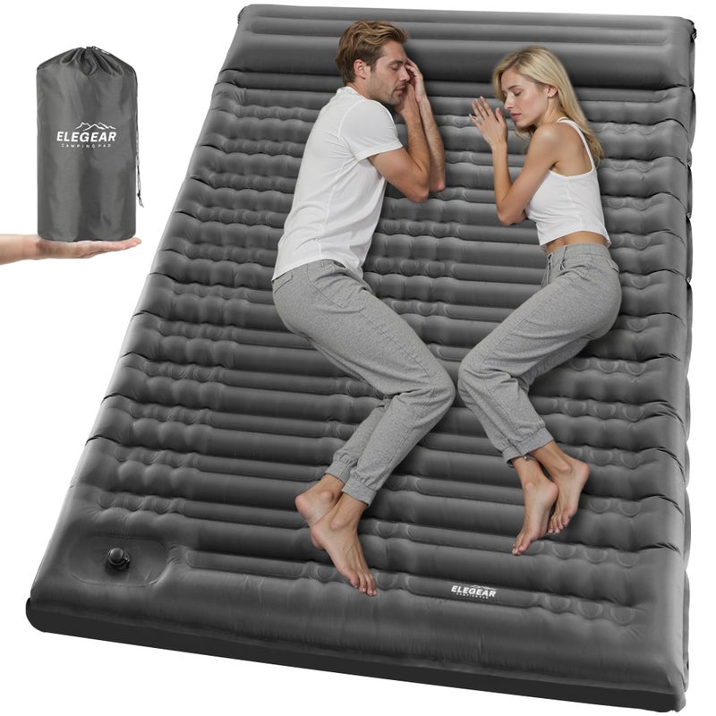 Elegear CumbreX Double Sleeping Pad for Camping 47 UltraThick Inflatable Camping Sleeping Pad 2 Person with Builtin Foot Pump Portable Camping Sleeping Mat for Backpacking Hiking TentGray Full - Image 2