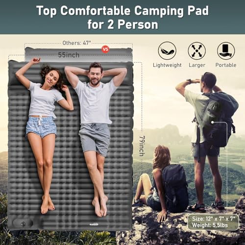Elegear CumbreX Double Sleeping Pad for Camping 47 UltraThick Inflatable Camping Sleeping Pad 2 Person with Builtin Foot Pump Portable Camping Sleeping Mat for Backpacking Hiking TentGray Full - Image 3