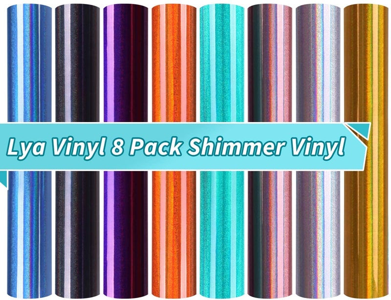 Lya Vinyl Holographic Permanent Vinyl Bundle 8 Pack Permanent Sparkle Holographic Vinyl Sheets 12 x 12 Permanent Adhesive Bundle for Craft DIY Birthday Party Christmas Decoration - Image 3