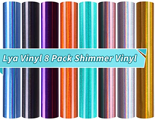 Lya Vinyl Holographic Permanent Vinyl Bundle 8 Pack Permanent Sparkle Holographic Vinyl Sheets 12 x 12 Permanent Adhesive Bundle for Craft DIY Birthday Party Christmas Decoration - Image 1