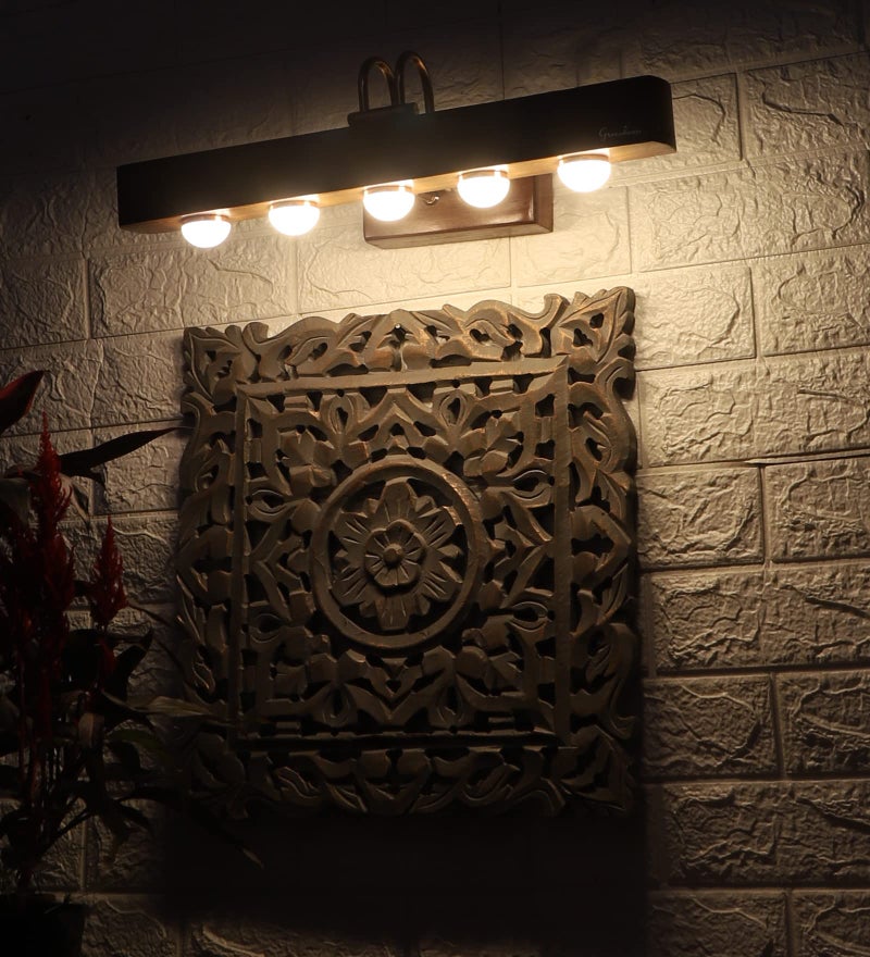 Green House 100% Handmade Sheesham Wood Picture Light/Melamine Coated/15W/Warm White/5 LED's of 3W Each/Resin Bottom/Rose Gold Plated Metal Bands/Brass Moving Set & Rivets/Home/Office Decor - Image 2