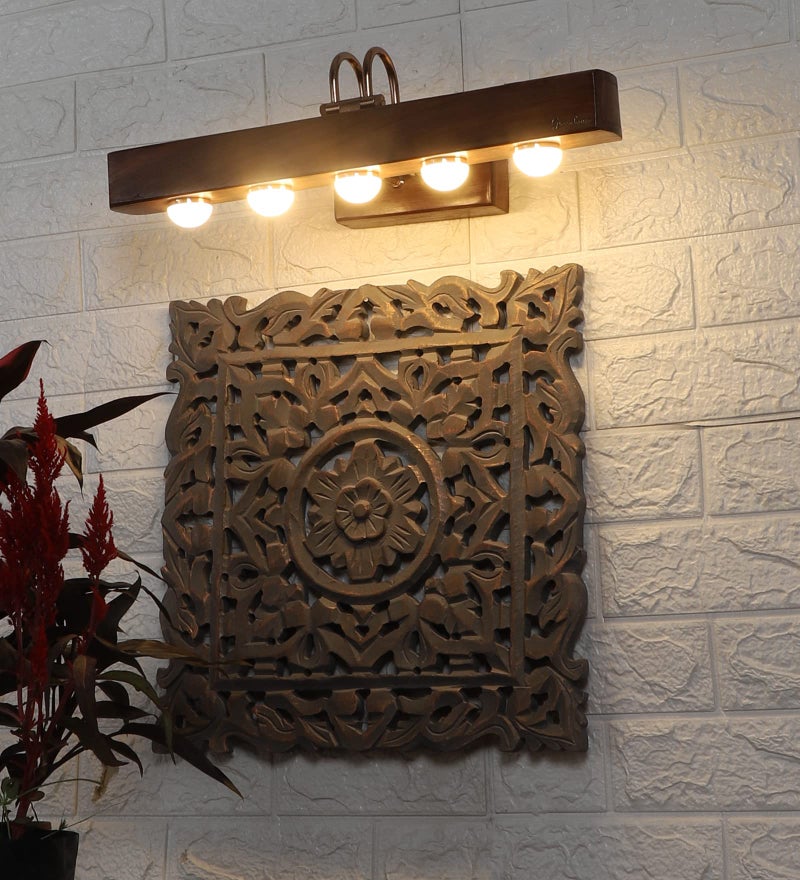 Green House 100% Handmade Sheesham Wood Picture Light/Melamine Coated/15W/Warm White/5 LED's of 3W Each/Resin Bottom/Rose Gold Plated Metal Bands/Brass Moving Set & Rivets/Home/Office Decor - Image 1