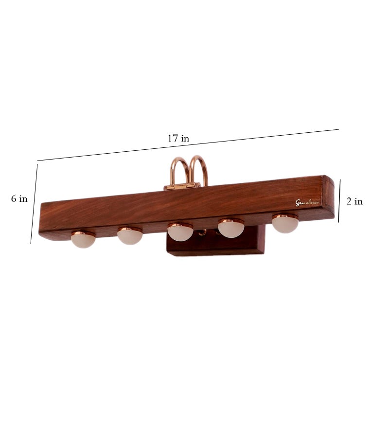 Green House 100% Handmade Sheesham Wood Picture Light/Melamine Coated/15W/Warm White/5 LED's of 3W Each/Resin Bottom/Rose Gold Plated Metal Bands/Brass Moving Set & Rivets/Home/Office Decor - Image 5