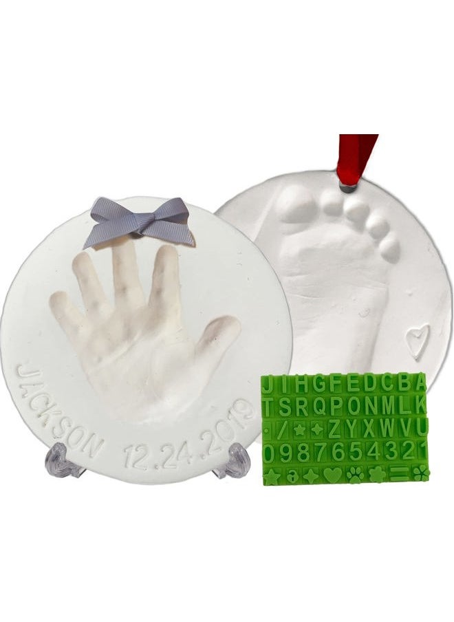 Baby Mushroom Baby Handprint Footprint Keepsake Ornament Kit (Makes 2) - Bonus Stencil for Personalized Christmas, Newborn, New Mom & Shower Gifts. 2 Easels! Non-Toxic Clay, Air-Dries Light & Soft, Won't Crack.  - Image 1
