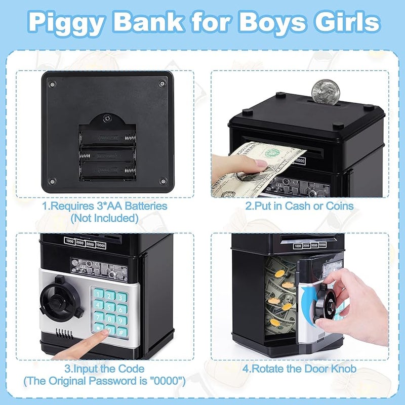 Refasy Kids Toys for Boys Girls Age 3-5,Electronic gy Banks for Kids Money Savings Box Toys Mini ATM Coin Bank for Children Best Birthday Xmas Gifts Cash Coin Can for Kid 8-12 Year Old Black - Image 4