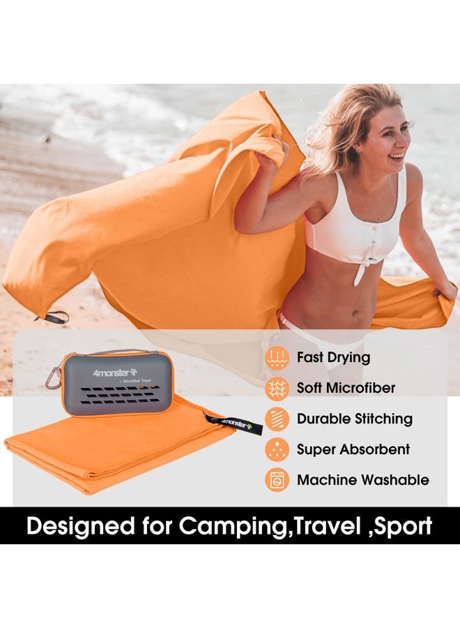4Monster Camping Towels Super Absorbent, Fast Drying Microfiber Travel Towel, Quick Dry Ultra Soft Compact Gym Towel for Swimming Beach Hiking Yoga Travel Sports Backpack (20.00" x 12.00", Orange) - Image 2