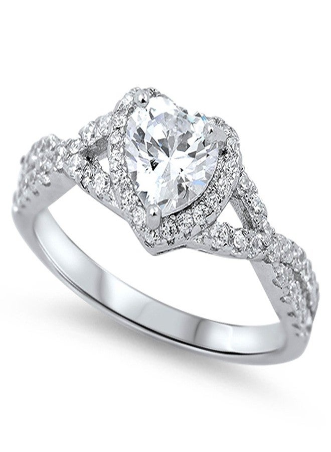 Sac Silver خاتم الوعد هارت كلير CZ هالو .925 فضة استرلينية باند لانهائي مقاس 6 - Image 1