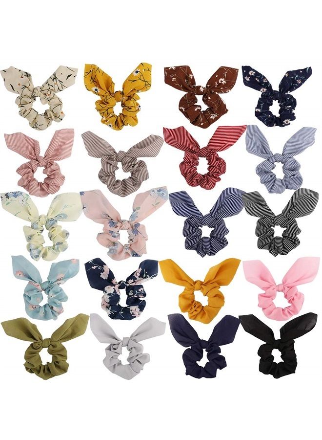 AOPRIE 20Pcs Hair Bunny Scrunchies with Bow Elegant Hair Elastics Bunny Ear Scrunchies Chiffon Scrunchies Hair Bow Chiffon Ponytail Holder Bobbles Soft Bow Scrunchies for Women Hair Bands Hair Ties - Image 1