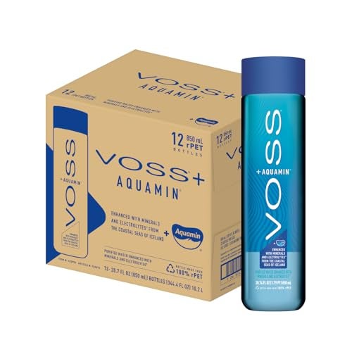 VOSS+ Aquamin Enhanced Water - Pack of 12 Bottles, 850ml Each - Purified Hydrating Water - 74 Trace Minerals & Electrolytes - Perfect for Active Lifestyles, at the Gym & on Hot Days - Recycled PET Bottle - Image 1
