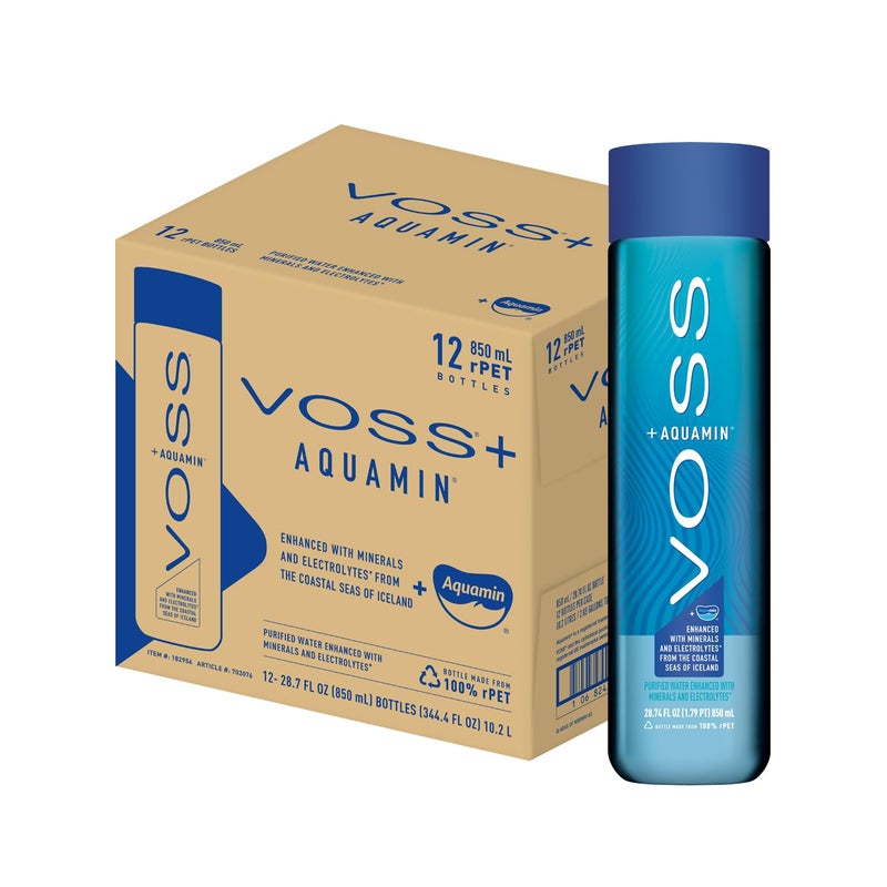 VOSS+ Aquamin Enhanced Water - Pack of 12 Bottles, 850ml Each - Purified Hydrating Water - 74 Trace Minerals & Electrolytes - Perfect for Active Lifestyles, at the Gym & on Hot Days - Recycled PET Bottle - Image 2