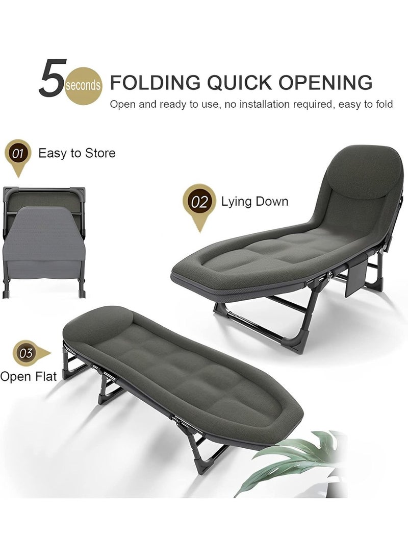 CityRiya-Long Camping Cot with Mattress, Heavy Duty Folding Bed, Adjustable Recliner Lounge Chair, Portable Single Sleeping Cot, Comfortable Resting Bed 450 Lbs Capacity for Camping, Beach, Travel & Office Nap Rest - Image 5